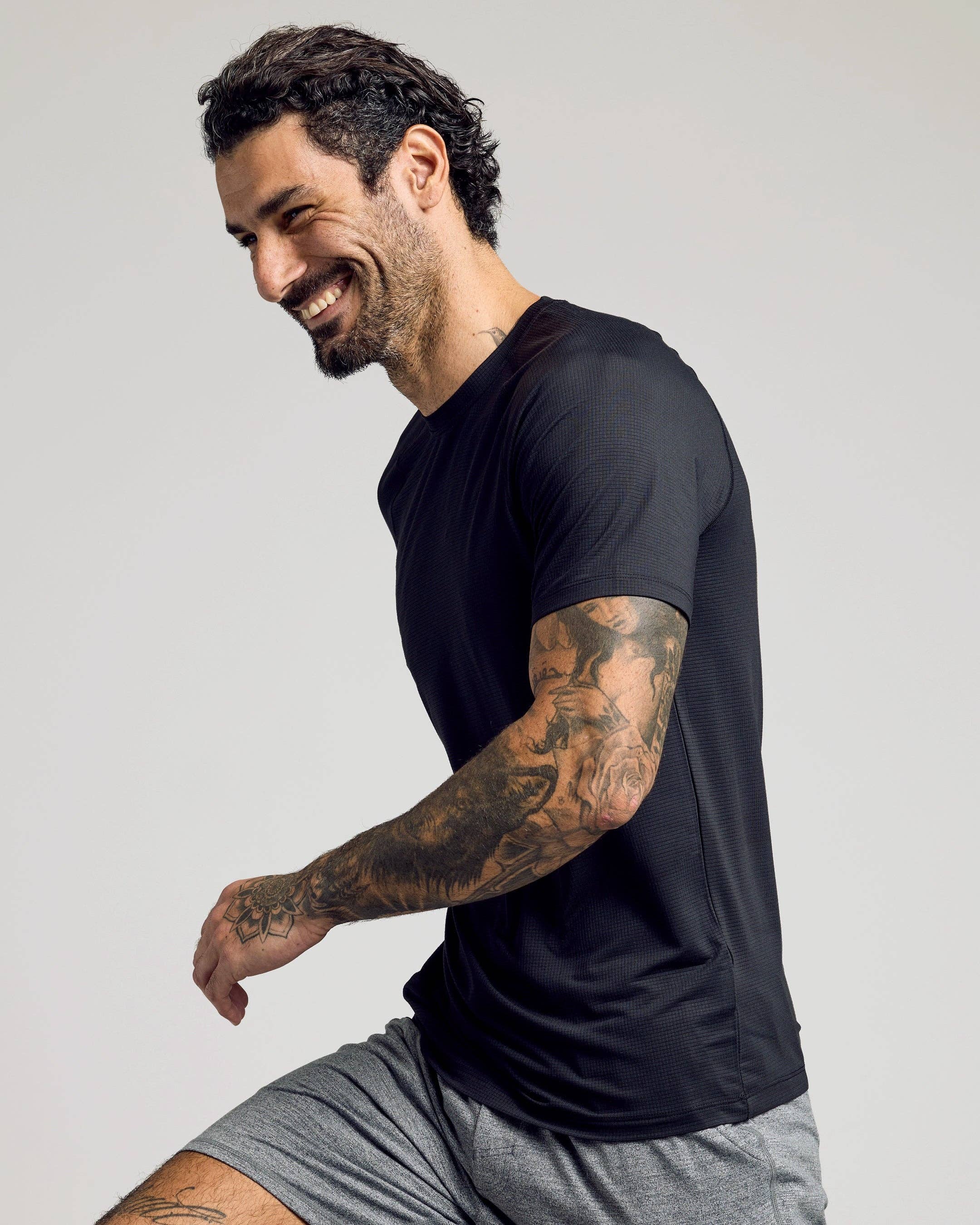 Black Active Mesh Crew